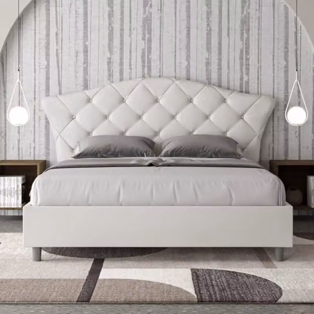 Letto matrimoniale con rete imbottito 160x200 similpelle bianco Langre