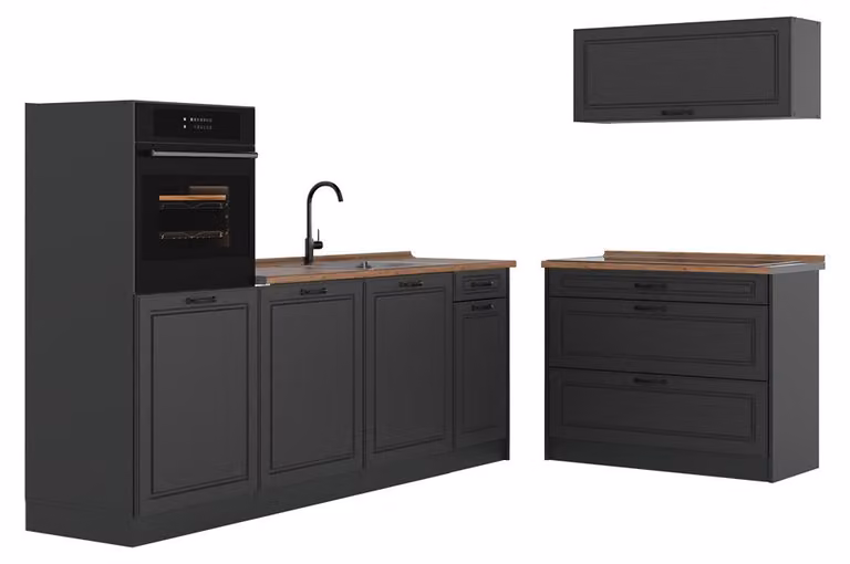 Cucina componibile Vicco R-Line Antracite country/Antracite 220 cm piano di lavoro Rovere dorato, Model 68115