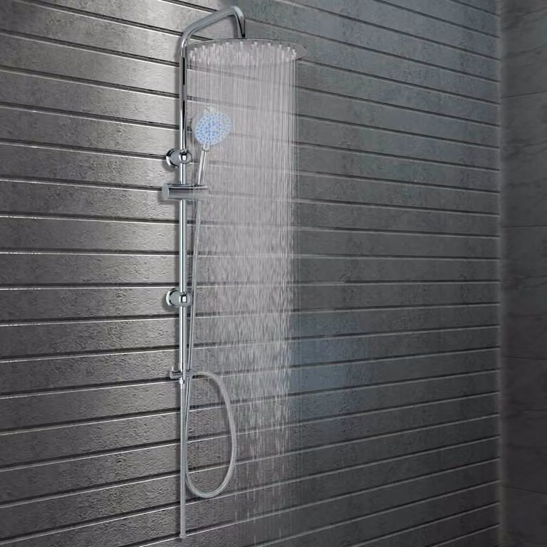 Set per Doccia a Doppio Soffione con Doccetta in Acciaio Inox vidaXL, Colore Argento
