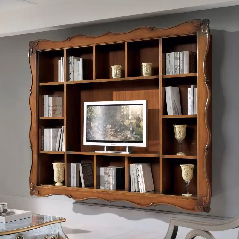 Parete porta TV sospesa con cornice in legno Bassano Mobili 2G marrone L: 235 cm, P: 37 cm, H: 192 cm – 2