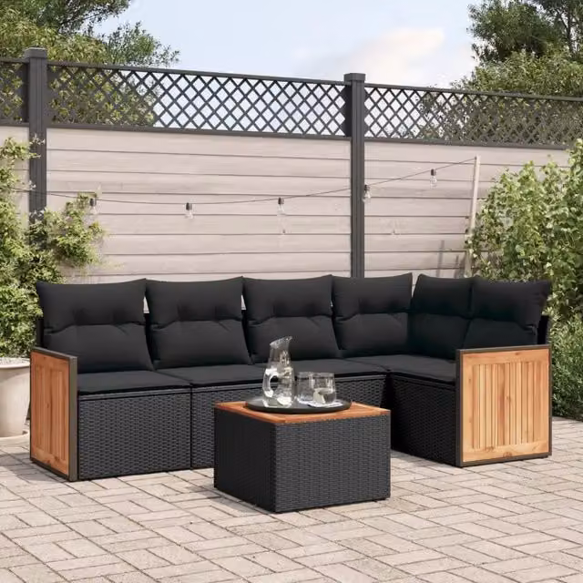 Set Divano da Giardino 6 pz con Cuscini Nero in Polyrattan 3227630