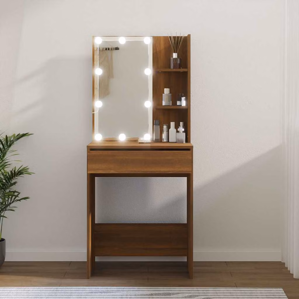 vidaXL Toeletta con LED in Rovere Marrone L: 60 cm, P: 40 cm, H: 140 cm