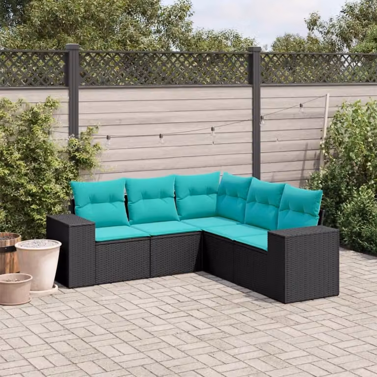 Maison Exclusive - Set di 5 divani da giardino con cuscini, polyrattan nero