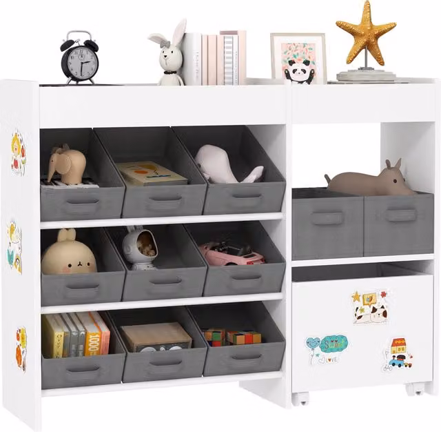 Organizzatore per bambini Zephmum con 11 cesti, bianco, L: 105 cm, P: 30 cm, H: 80 cm