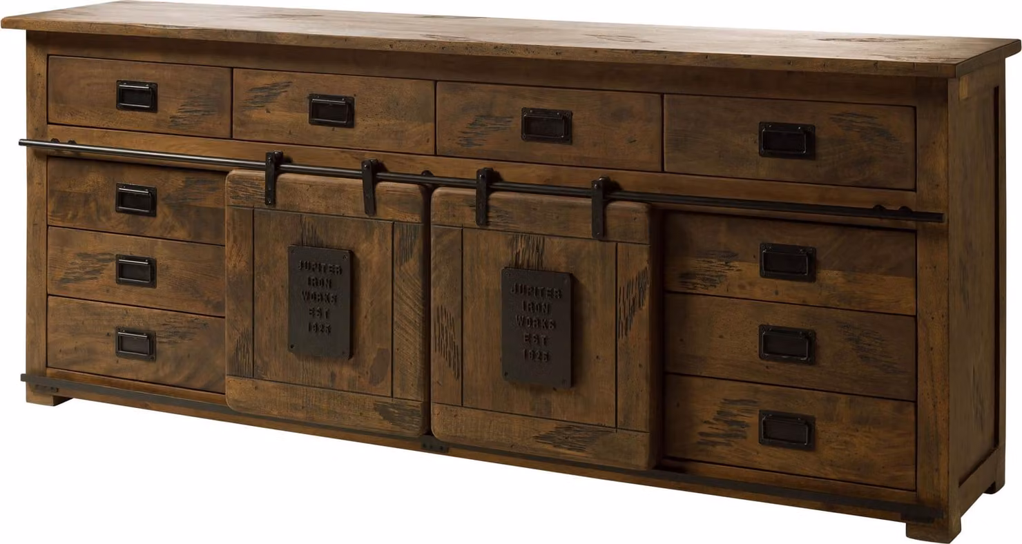MASSIVMOEBEL24 | Sideboard Mango 220x45x90 braun lackiert RAILWAY #492