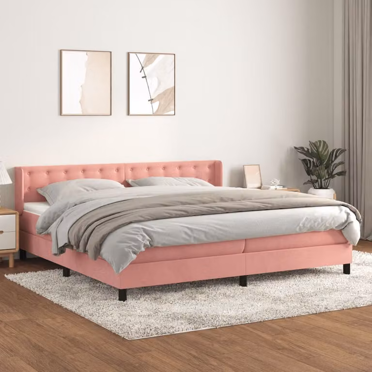 The Living Store Letto a molle con materasso Rosa 200x200 cm Velluto