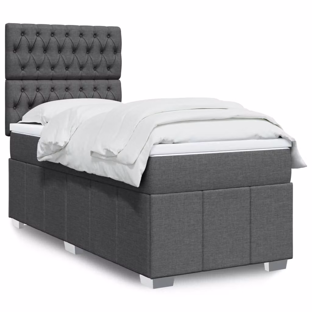 vidaXL Giroletto a Molle con Materasso Ibrido in Tessuto Grigio e Bianco, L/P/H: 90 x 190 cm