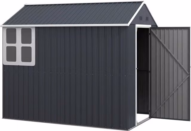 Casetta da Giardino Porta Attrezzi 259x172x222 cm in Acciaio Zincato e PP Grigia e Bianca
