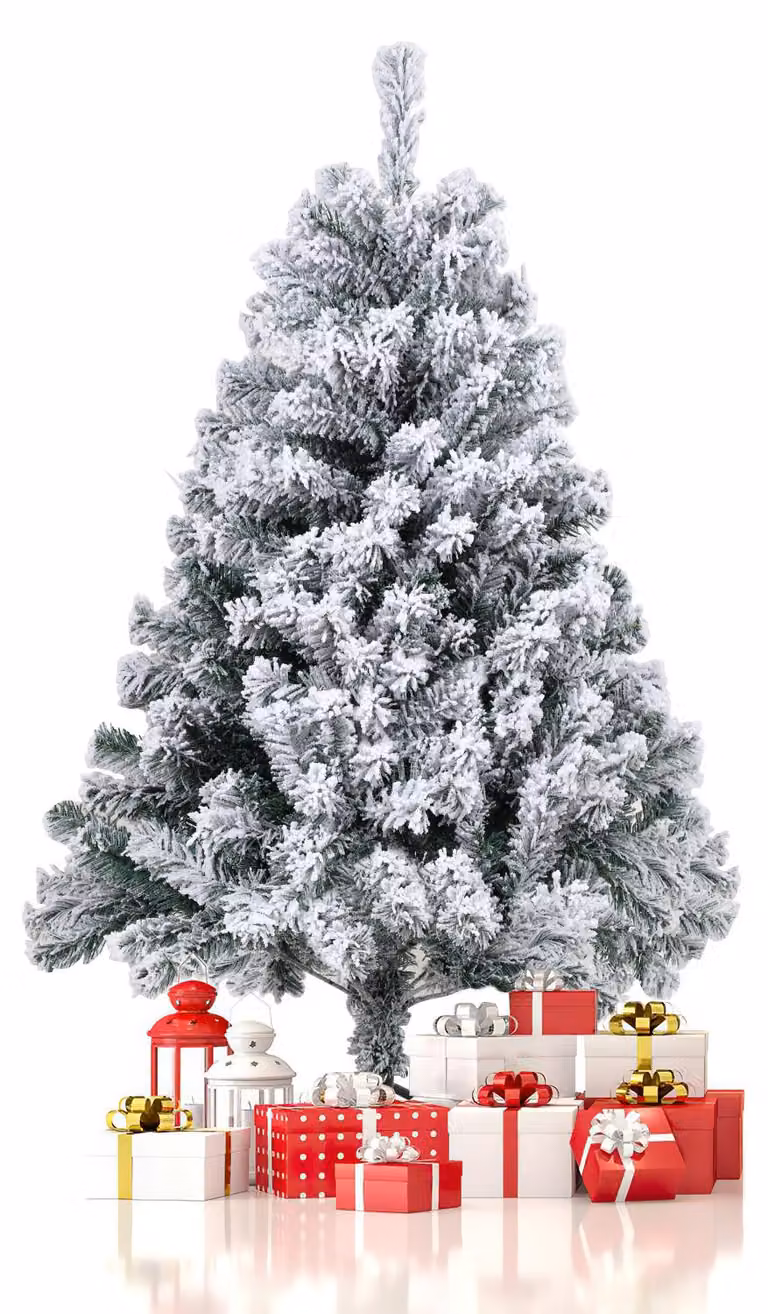 Albero di Natale Ikodm, 120 cm, abete artificiale con neve, 340 punte, abete artificiale denso con supporto in metallo stabile