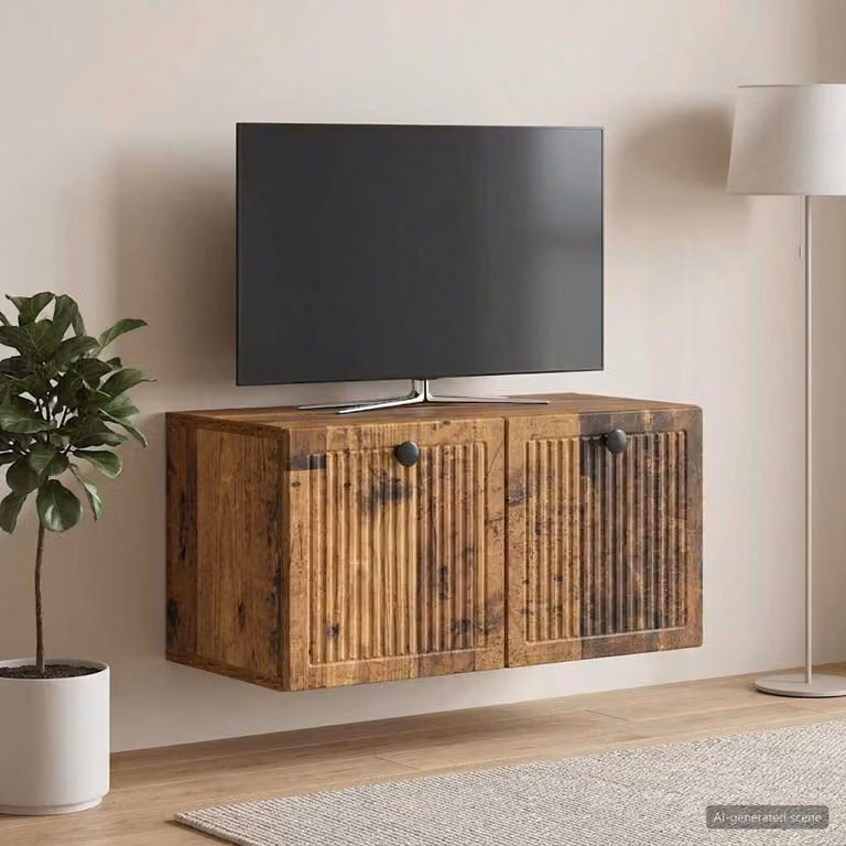 vidaXL Mobile Porta TV da Muro in Legno Antico Marrone L: 59,5 cm, P: 31 cm, H: 30 cm
