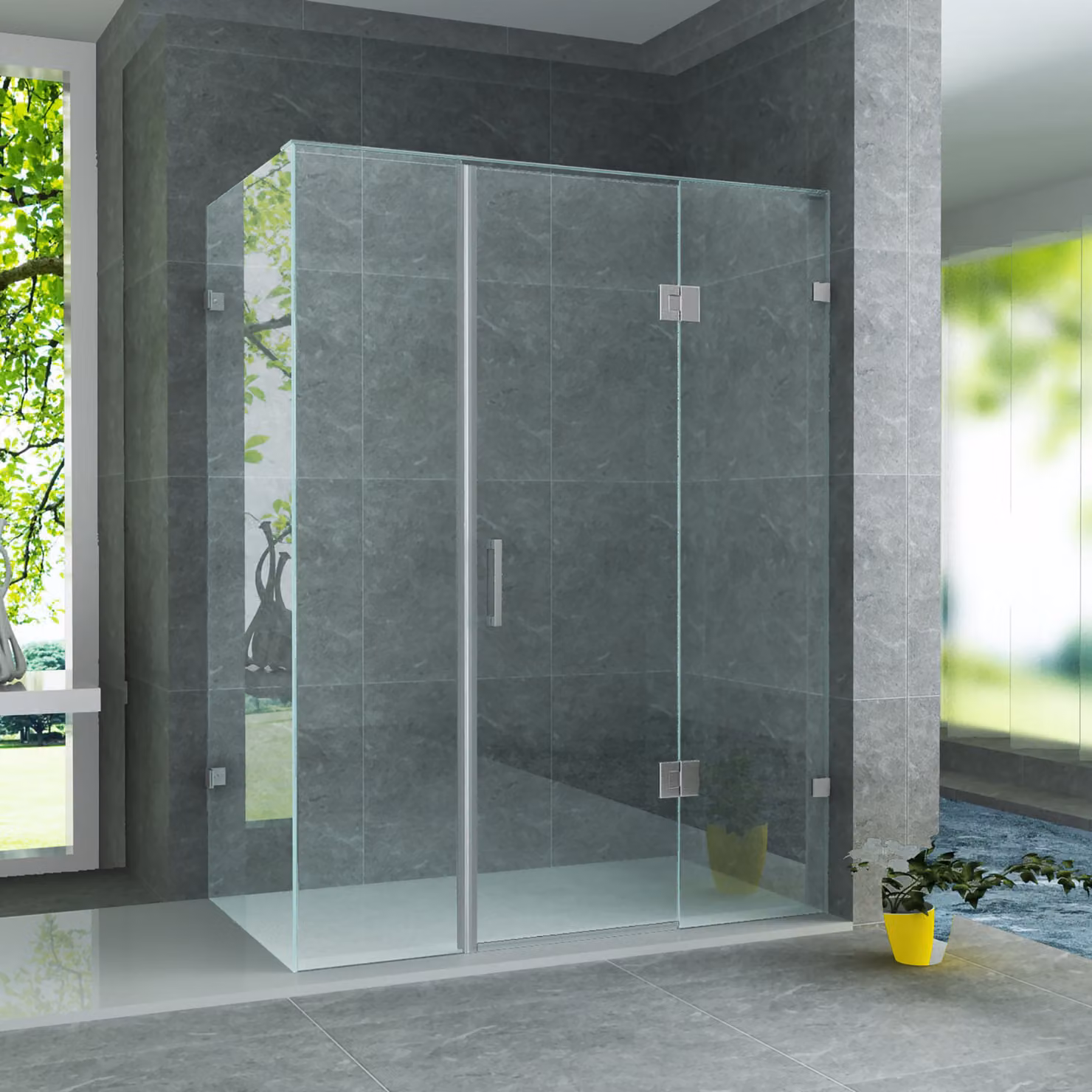 Cabina doccia Belvit con porta centrale scorrevole, vetro temperato di sicurezza (ESG) da 8 mm, rivestimento nanotecnologico, dimensioni 90x120x195 cm