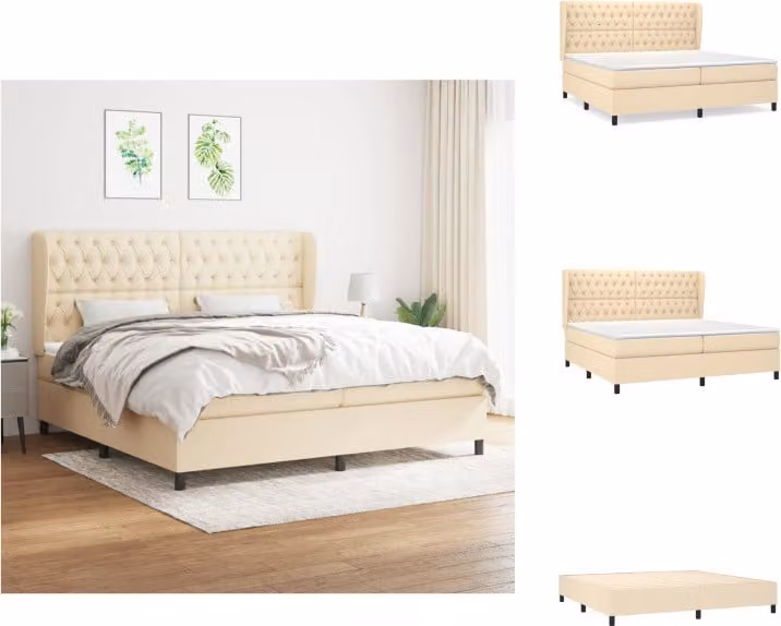 vidaXL Letto a molle con materasso crema 200x200 cm in tessuto - Letti & strutture letto