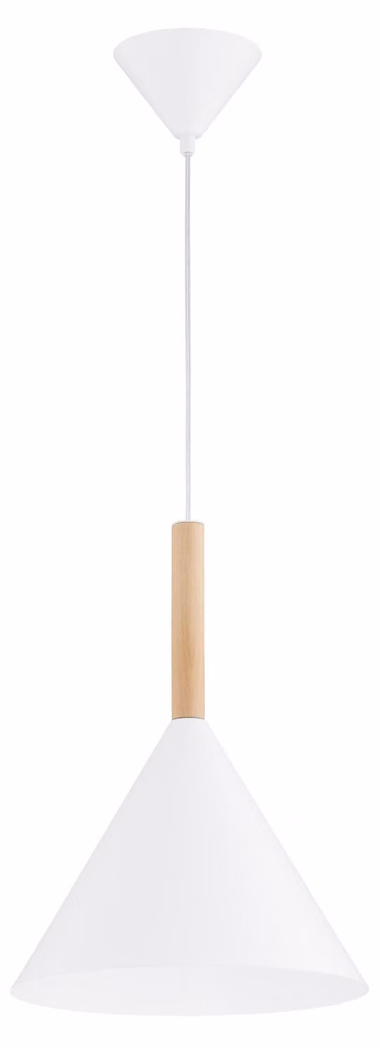 Lampada a sospensione conica FUKS bianca 1xE27x15W in metallo, dimensioni: 90x32x32 cm, IP20, Alfa