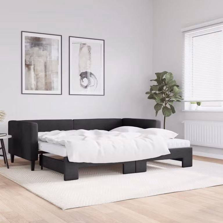 vidaXL Divano Letto Estraibile in Tessuto Nero con Materasso L/P/H: 90 x 200 cm