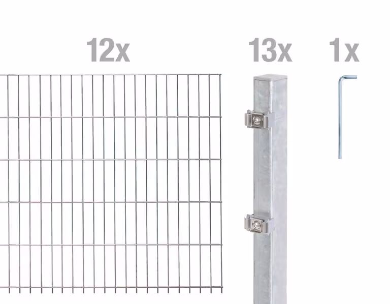 Alberts 656720 Recinzione a doppia rete metallica come set completo di 26 pezzi, zincato a caldo, altezza 120 cm, lunghezza 24 m