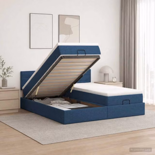 Letto ottomano con materasso con testiera 2 pz Blu Tessuto 3456669
