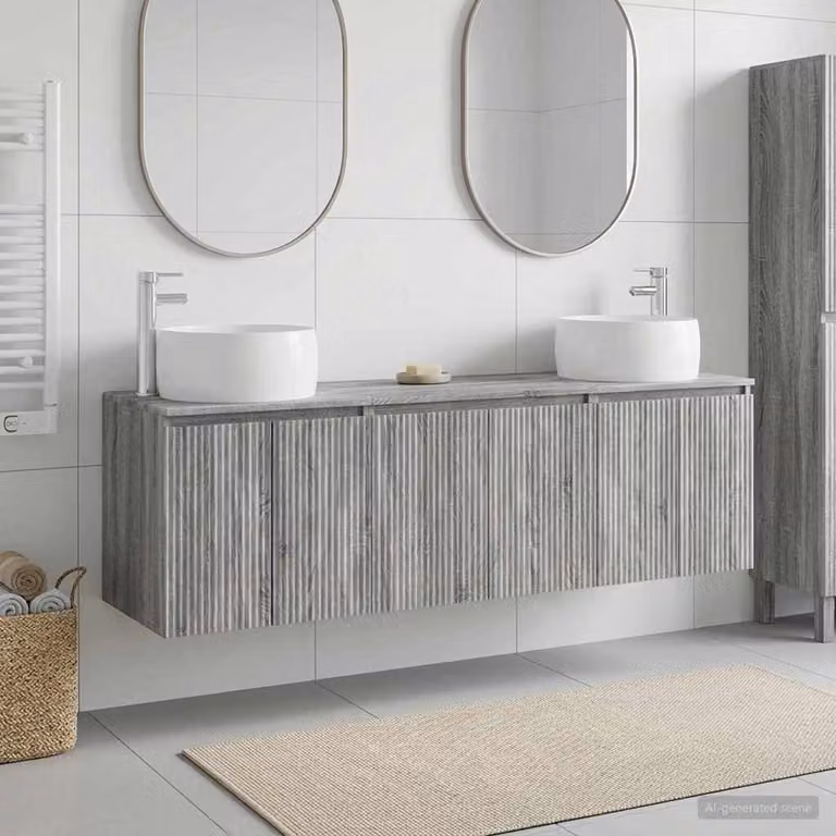 Set di mobili da bagno vidaXL composto da 3 pezzi in stile minimalista, colore grigio, con vanità e pensili a muro, L/P/H: 49,5 x 44,5 x 66 cm
