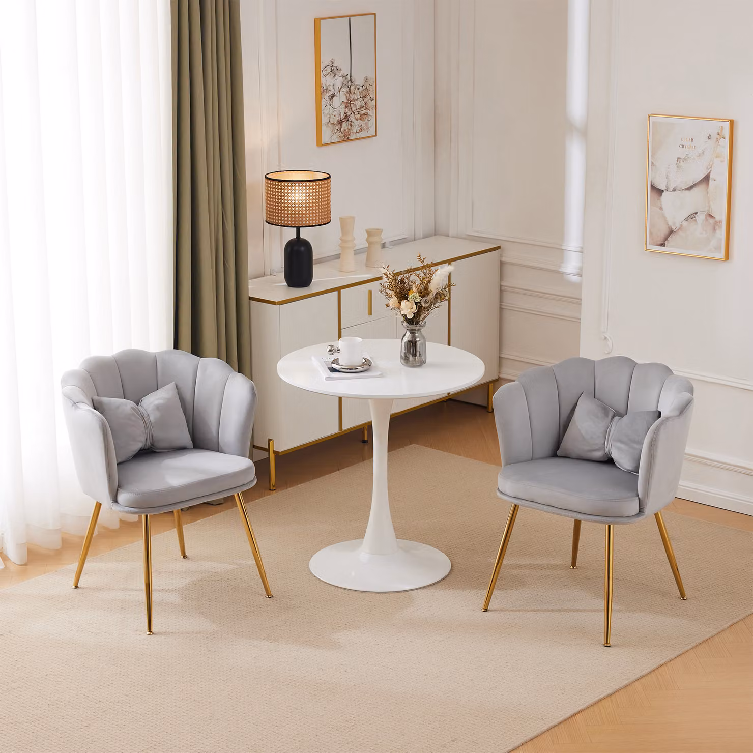 okwish: Sedia da pranzo imbottita (2 pezzi), poltrone in velluto con braccioli e gambe in metallo, color oro, comode, grigio