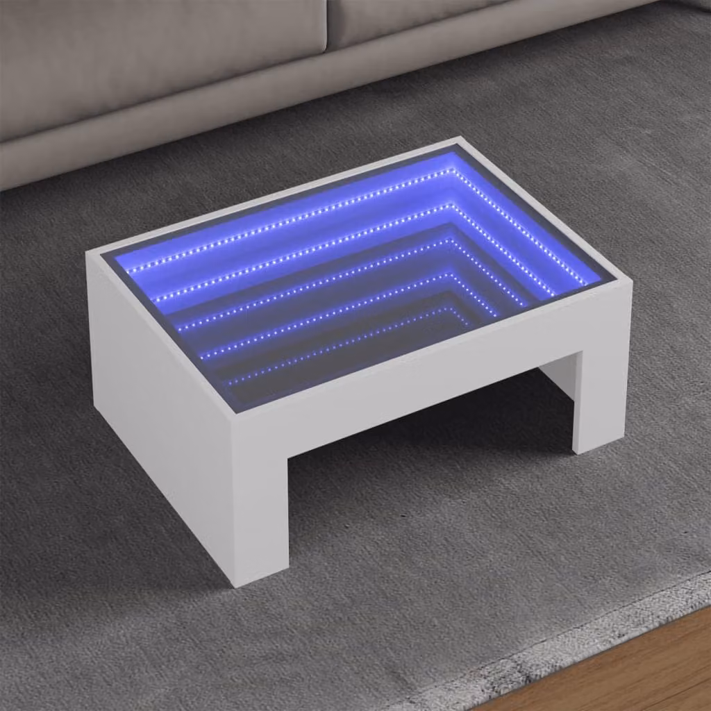 vidaXL Tavolino da Salotto Moderno con LED Infinity Bianco L: 70 cm, P: 50 cm, H: 30 cm