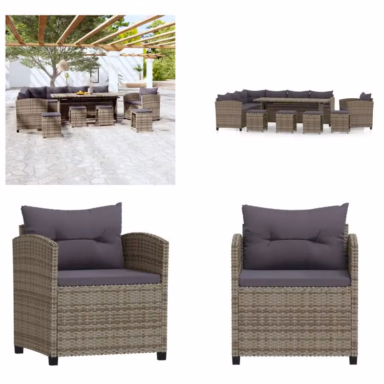 vidaXL set salotto da giardino 7 pezzi con cuscini in poly rattan grigio - set salotto da giardino - set salotto da giardino - set divano da patio - set salotto in poly rattan