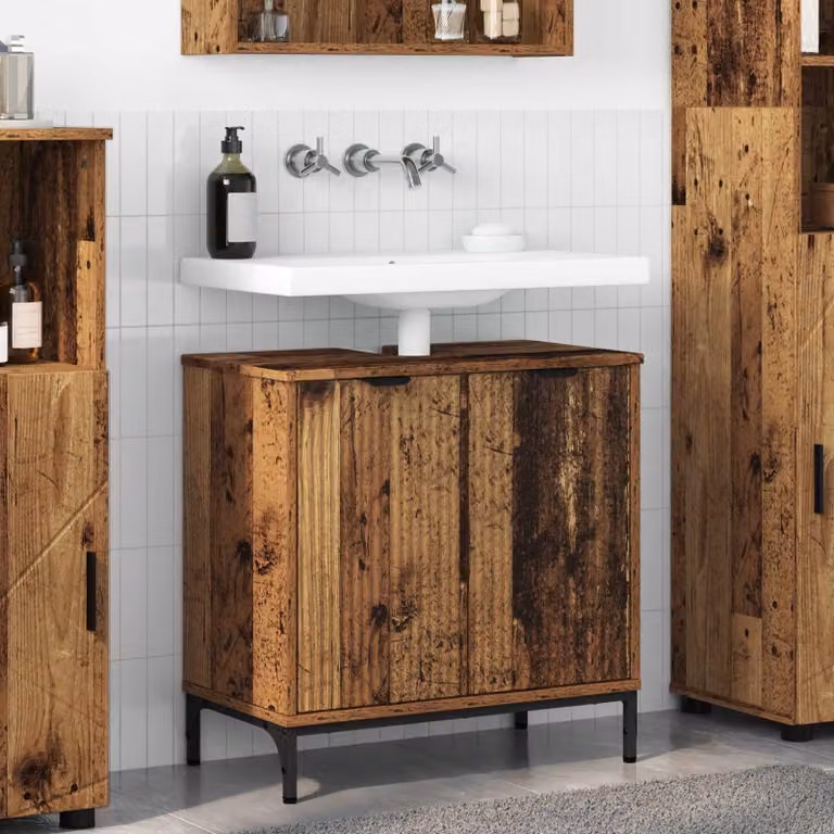 Armadio per lavabo da bagno vidaXL in legno marrone con ante a battente L 60,5 x P 33,5 x H 61 cm