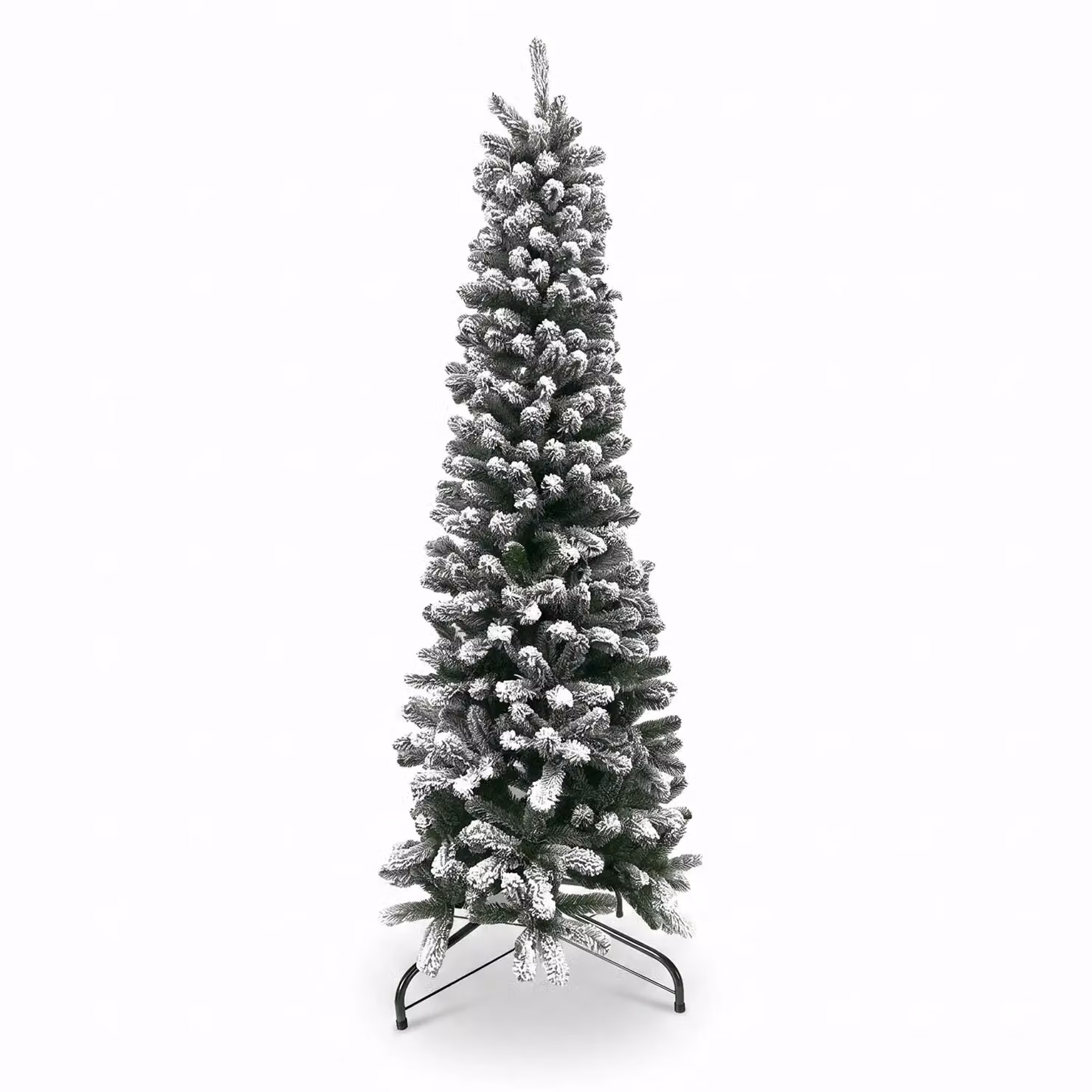 Albero di Natale Artificiale Slim Aspen Innevato VESTIAMO CASA, Colore Bianco e Verde, H 210 cm, Diametro alla base: 76 cm – 1