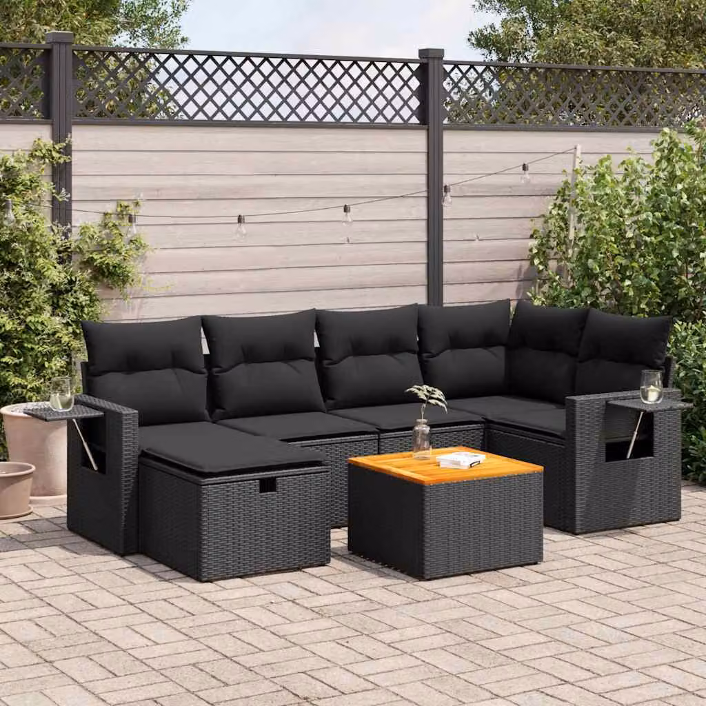Maison Exclusive - Set da giardino 7 pezzi con cuscini in polyrattan nero