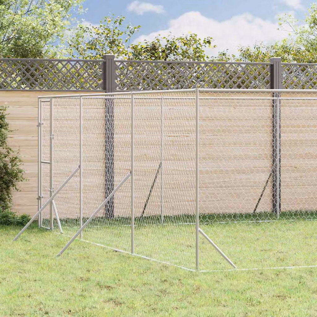 Cuccia per cani da esterno vidaXL in acciaio zincato argento L: 6 m, P: 14 m, H: 2 m