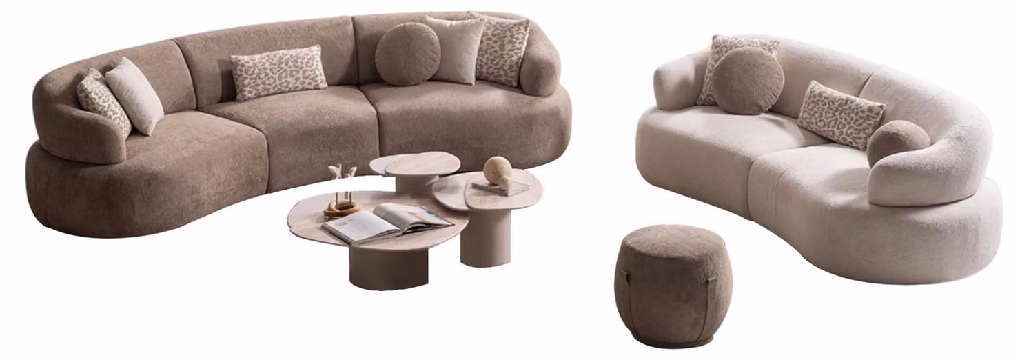 Moderne Wohnzimmer Sofas Brauner 5-Sitzer Hocker Couchtisch 3-er