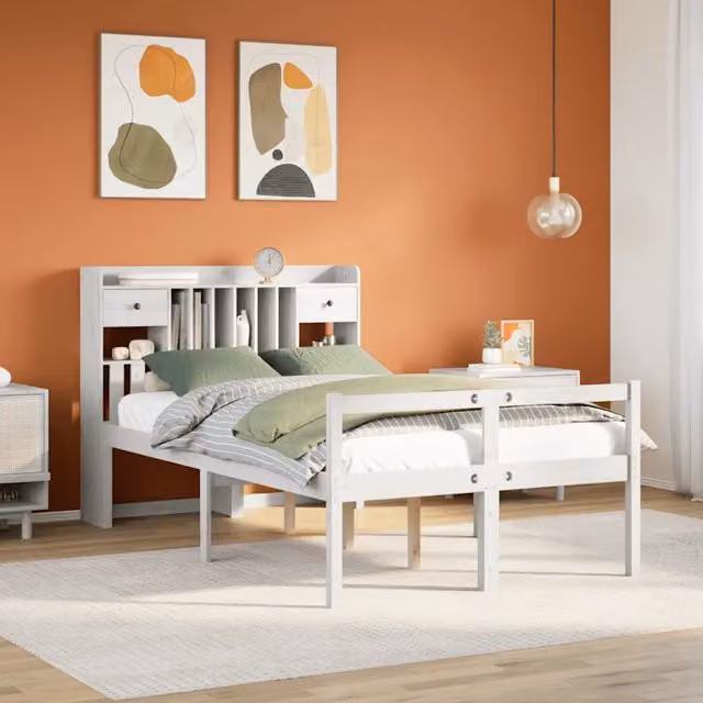 Letto Libreria senza Materasso Bianco 135x190 cm Legno di Pino 3322046