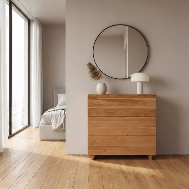 Cassettiera Banak in legno di acacia naturale marrone per camera da letto