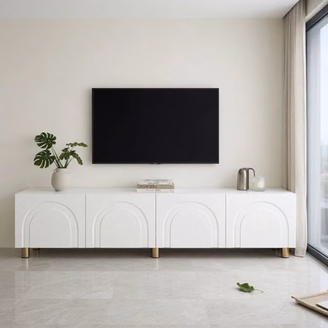 Mobile TV KOMHTOM bianco moderno in MDF e metallo L: 180 cm, P: 40 cm, H: 35 cm