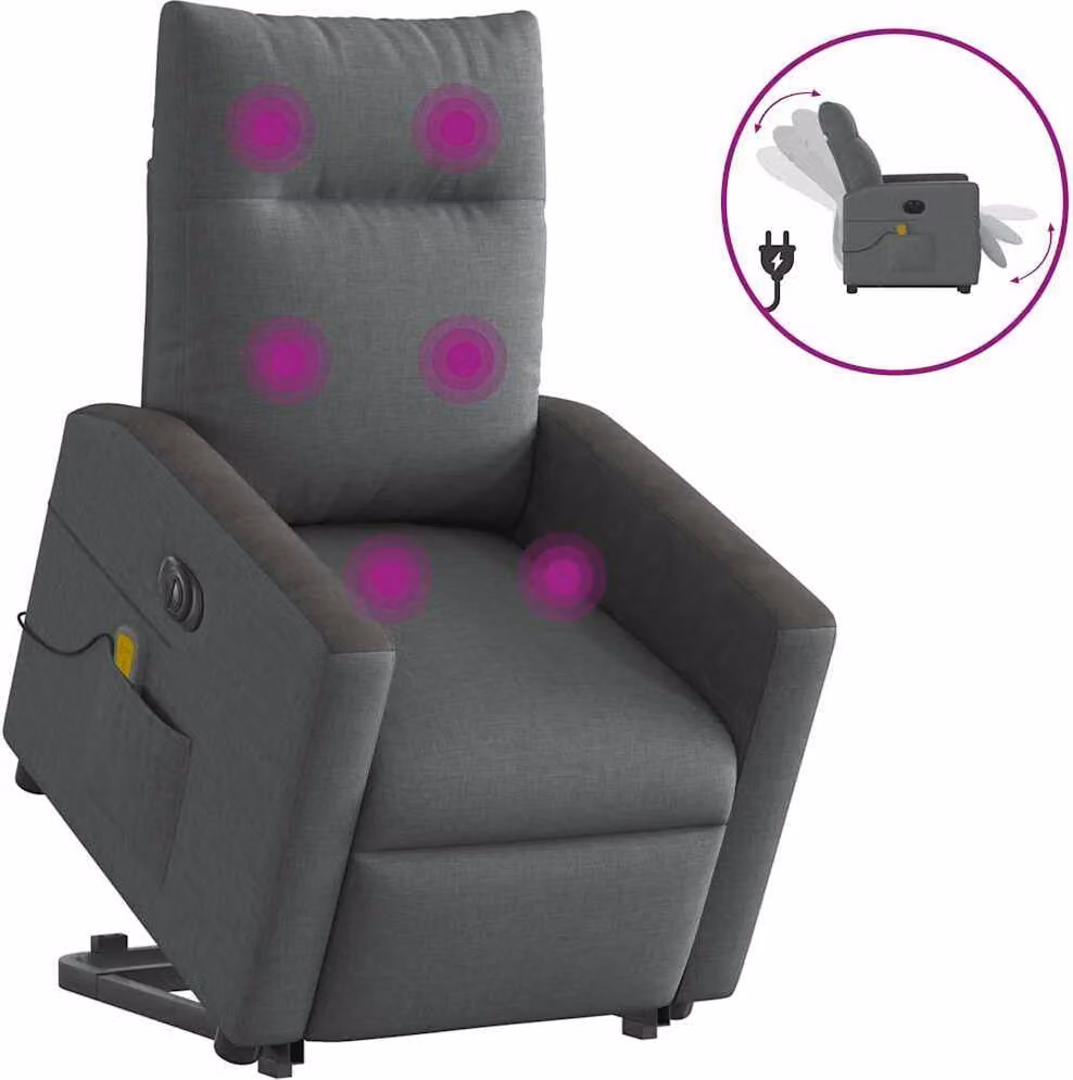 Poltrona Alzapersona Massaggi Elettrica Grigio Scuro Tessuto