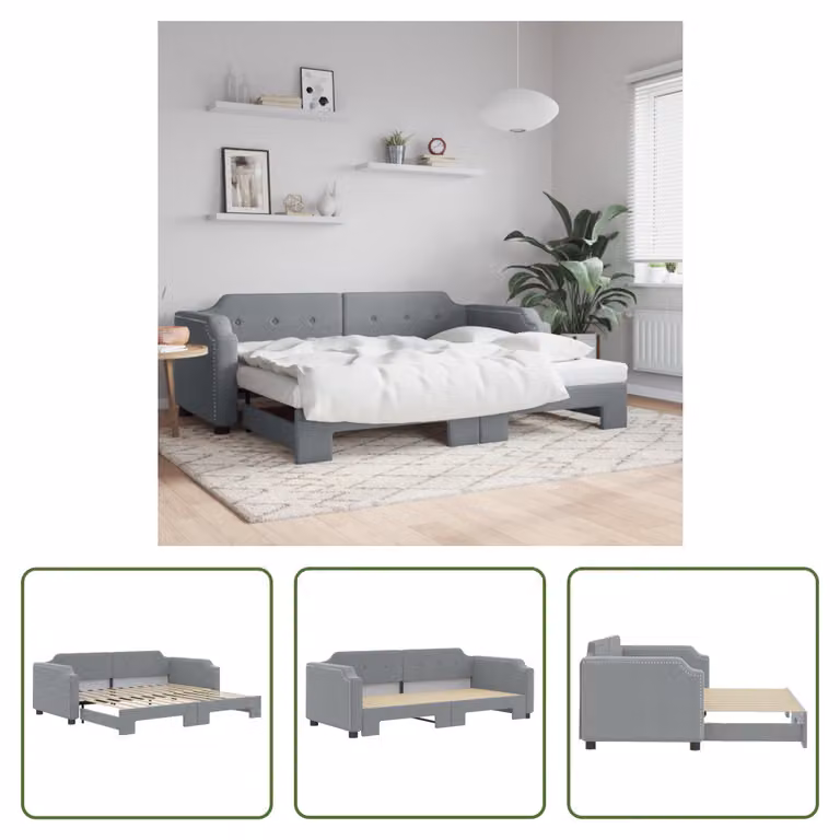 The Living Store letto da giorno allungabile grigio chiaro 80x200 cm in tessuto