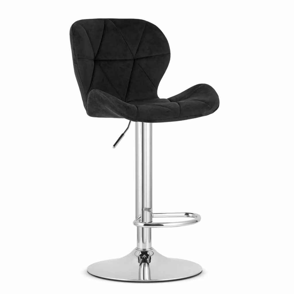Set di 2 Sgabelli Moderni Kendra Home in Velluto Nero con Base in Metallo Argento e Seduta Girevole a 360 Gradi – 2