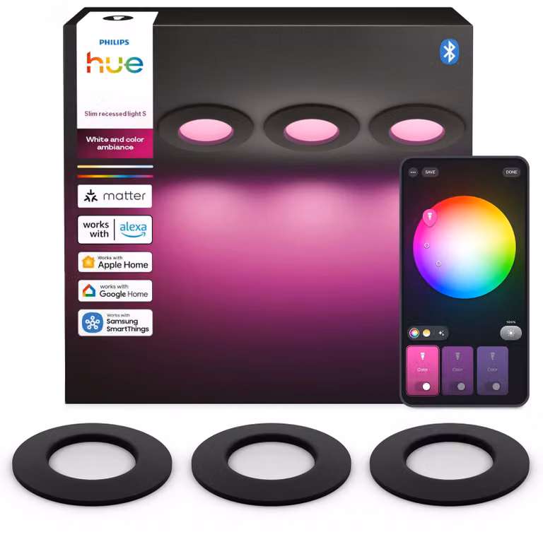 Philips Hue White and Color ambiance Lampada da incasso 90 mm, 3 pezzi, Bluetooth/Zigbee, Nero, LED, Policarbonato (PC), Altro, 1000 K