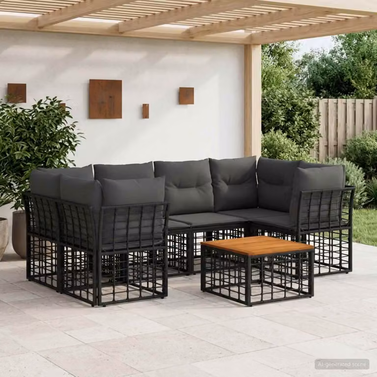 Set di divani da esterno vidaXL in polyrattan nero e grigio con cuscini inclusi per giardino e terrazza