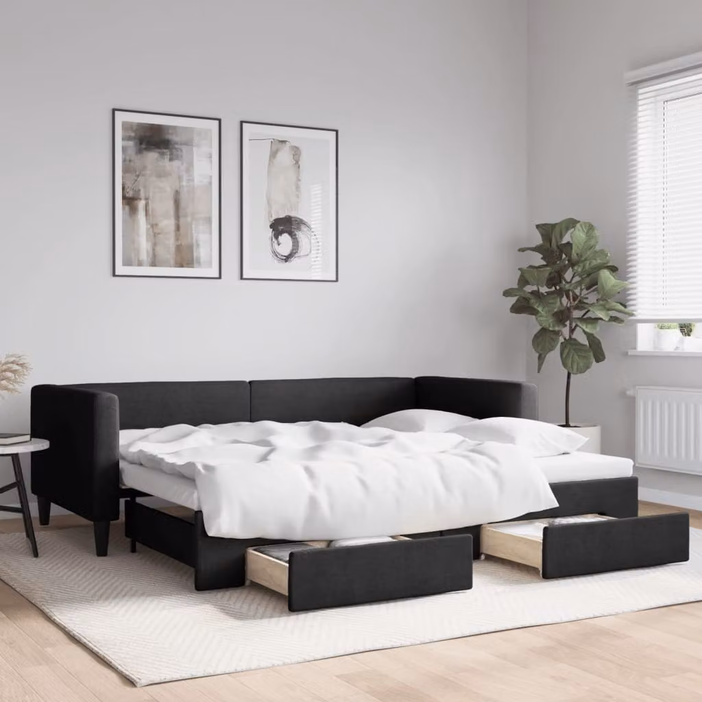 Maison Exclusive - Divano letto estraibile con cassetti, nero, 90x190 cm, tessuto