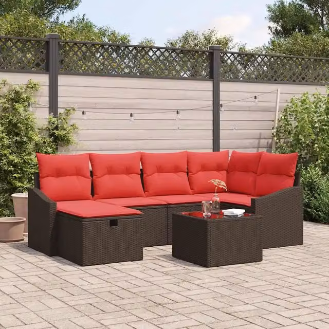 Set di divani con cuscino con archiviazione Marrone polyrattan 3359293