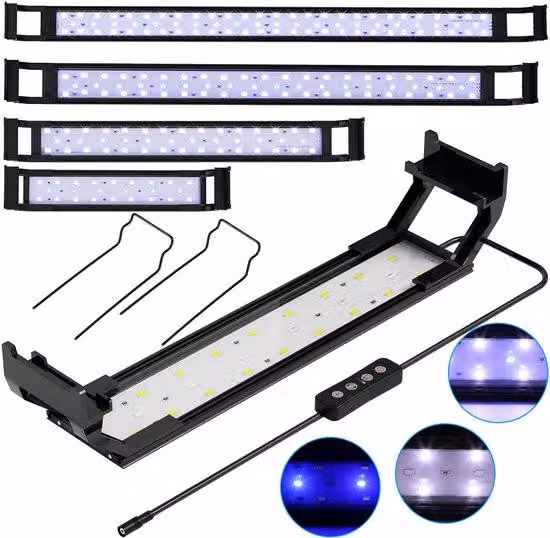 Lampada per acquari, luce blu/bianca, 25W, con cornice cromata