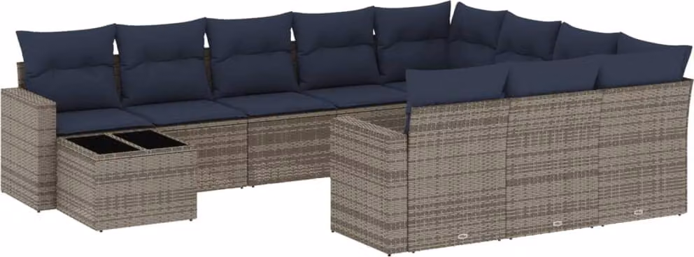 Set Divani da Giardino 11 pz con Cuscini Grigio in Polyrattan