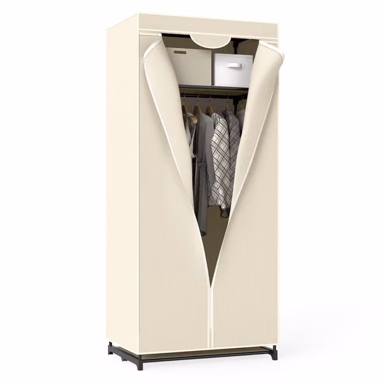 COSTWAY Armadio in tessuto, armadio in tessuto con appendiabiti e ripiano, armadio in tessuto, armadio pieghevole, armadio in tessuto 74x50x172cm Beige