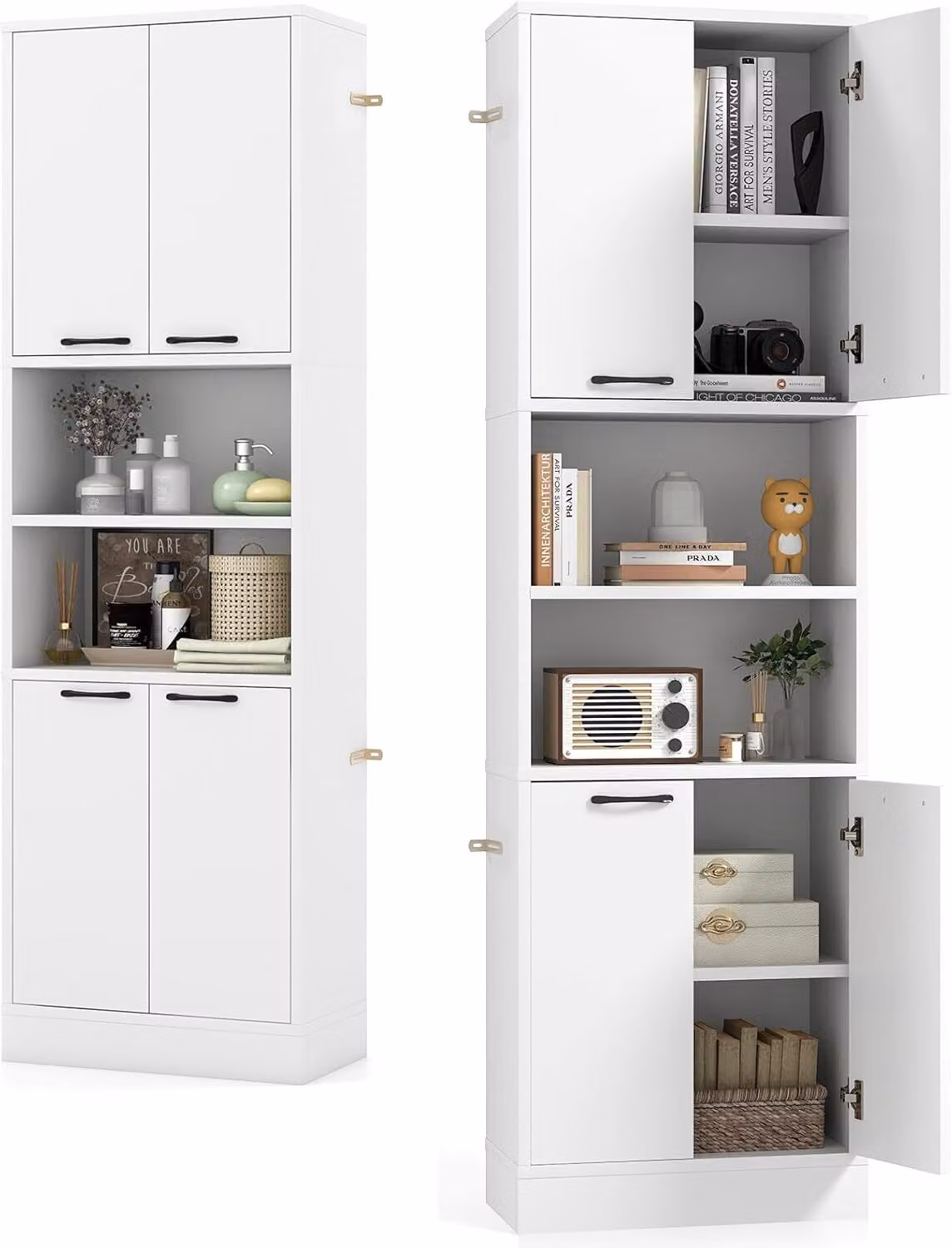 KOMFOTTEU Armadio alto da 190 cm, mobile multiuso da cucina con 4 ante e ripiano semiaperto, 56 x 30 x 190 cm (bianco)