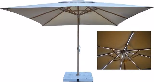 Ombrellone da Giardino GIORDANOSHOP con LED in Alluminio e Legno Rovere, Telo in Poliestere Beige, L/P: 400 x 400 cm