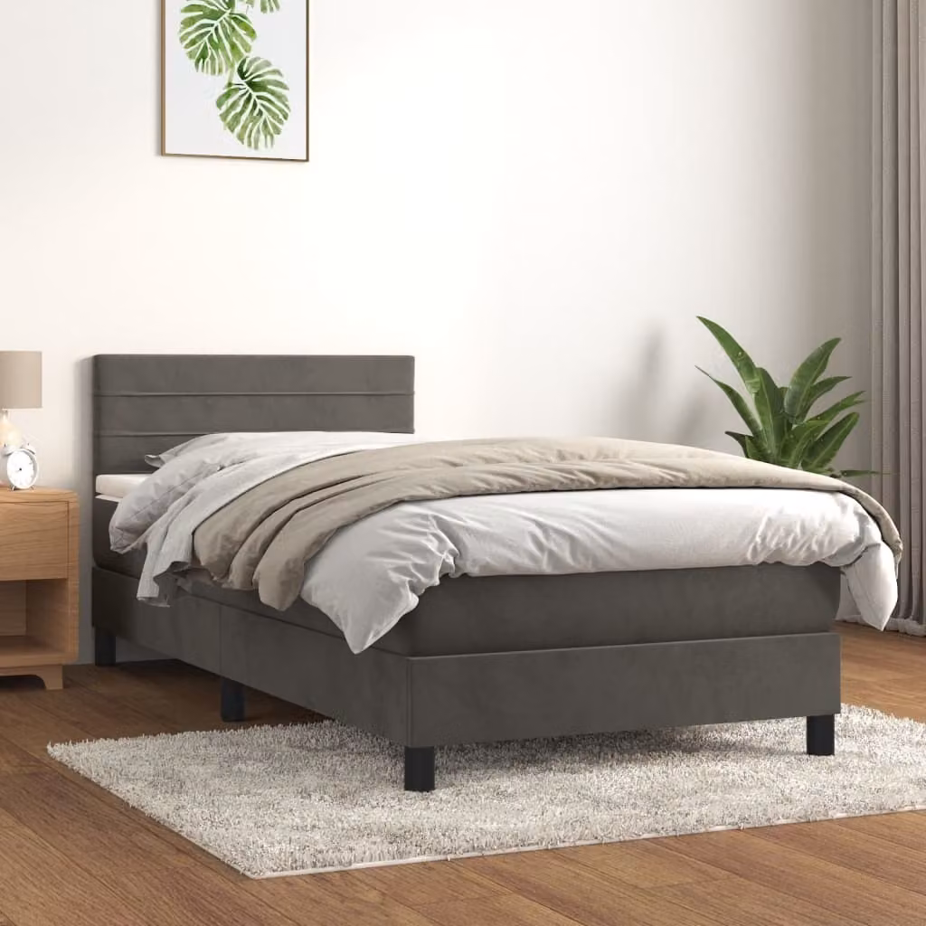 The Living Store Letto a molle con materasso grigio scuro 80x200 cm in velluto