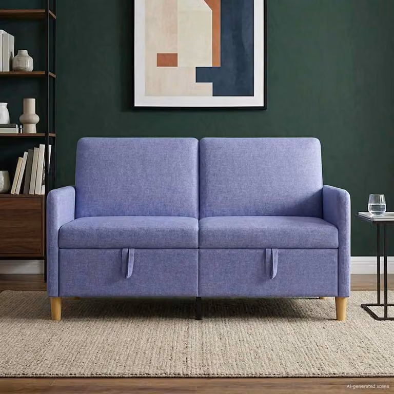 Divano moderno vidaXL con contenitore a sollevamento, rivestimento in tessuto blu, L 152 x P 78 x H 87 cm