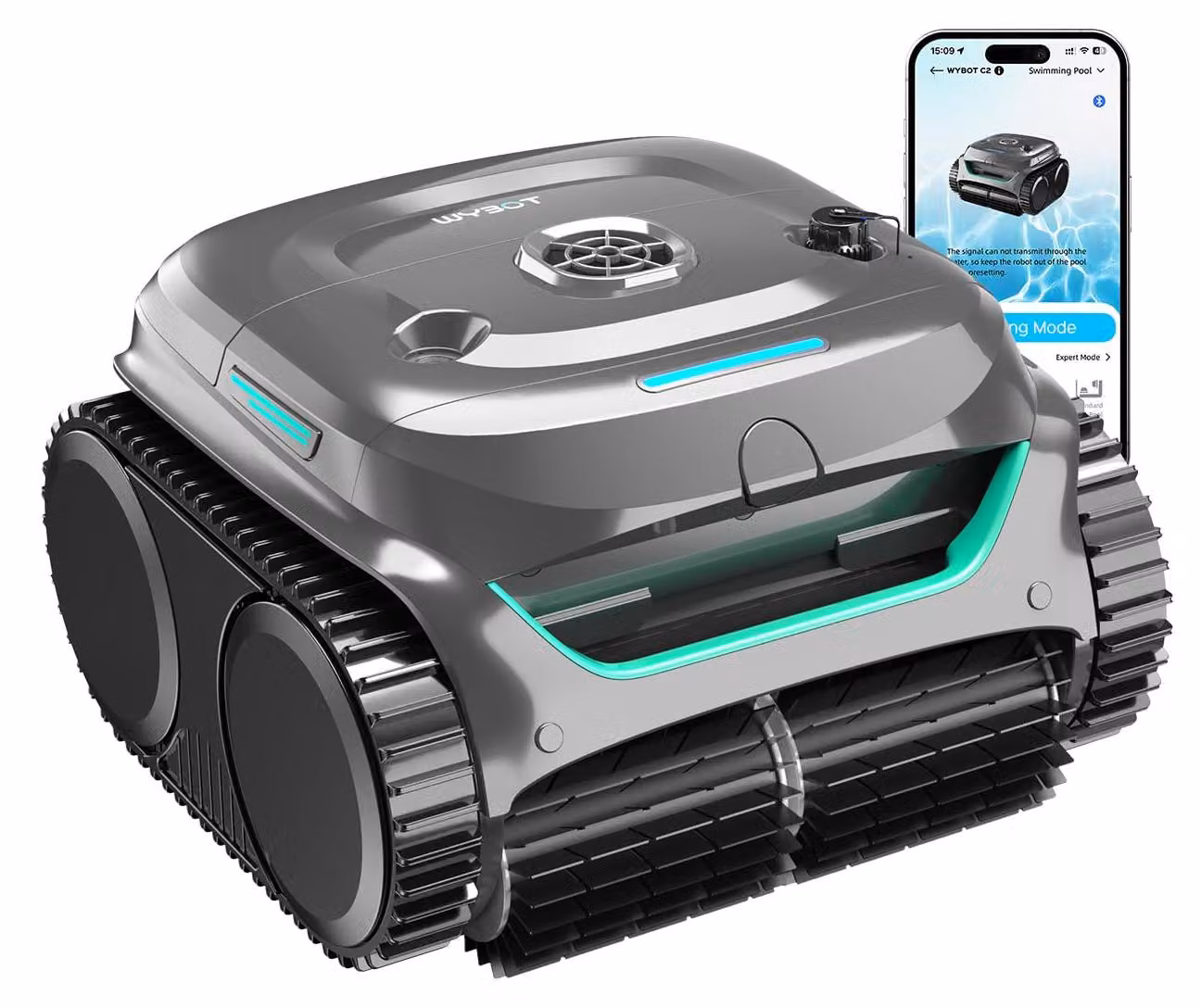 Robot per piscina, alimentato a batteria, per la pulizia del fondo e delle pareti, autonomia di 180 minuti, controllo tramite app