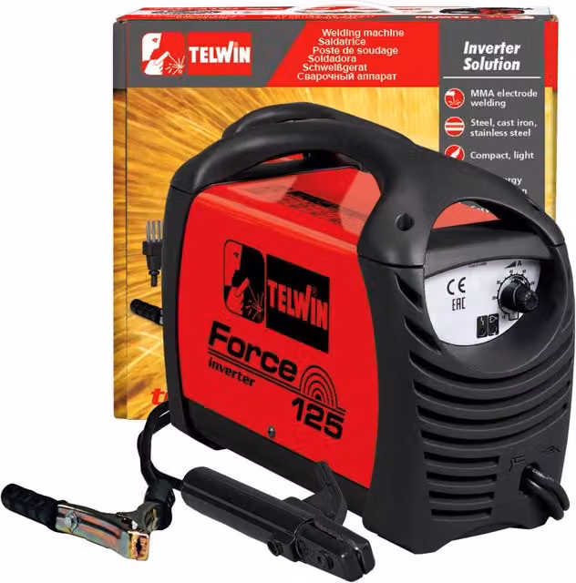 Saldatrice Inverter MMA Telwin Force 125 con Kit e Valigetta, Nero e Rosso