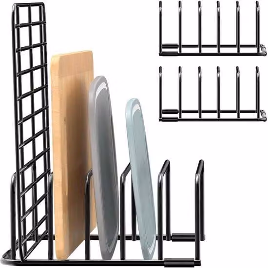 Organizer doppio per taglieri - Accessori da cucina - Scaffale portaoggetti - Ideale per organizzare i taglieri - Metallo - Nero