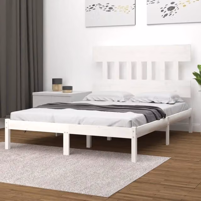Letto con Giroletto Bianco in Legno di Pino Massello vidaXL L/P: 140 x 200 cm